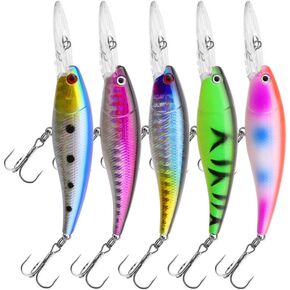 OriGlam 5pcs 3D Minnow Bass Fishing Lures Crankbaits, Fishing Hard Baits Swimbaits Topwater Lures for Trout Bass Perch Fishing