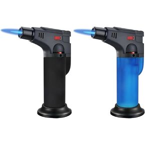 Butane Torch Candle Lighter set - Windproof, Refillable, Adjustable Flame - 360° Rotation, Safety Lock - Multipurpose for Culinary, Jet Flame,Camping, BBQ(Butane Not Included) (Black+Blue)
