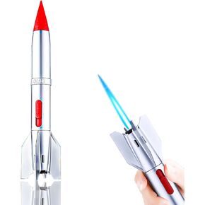Butane Torch Lighters, Rocket Metal Vintage Lighter, Room Decor Aesthetic Cool Big Long Lighters, Unique Gifts for Men Camping Birthday Candles, BBQ(No Butane Fuel) (Silver)