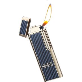 Lighters Slim Soft Flame Lighter Vintage Metal Vertical Ignition Grinding Wheel Butane Lighter Great Gift for Men & Women (Wood Grain)
