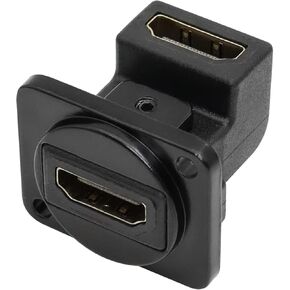 QIANRENON HDMI Panel Mount Adapter Female to Female Right Angle Connector Converter 90 Degree and 270 Degree for Wall-Mounted TV Projector Glod Plated Support 3D&4K