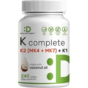 DEAL SUPPLEMENT Premium K Complete - High Potency Vitamin K1, K2 MK-7 & MK-4 Complex, 200 Coconut Oil Infused Softgels - Full Spectrum Triple Vitamin K, Optimal Bone & Heart Health Support