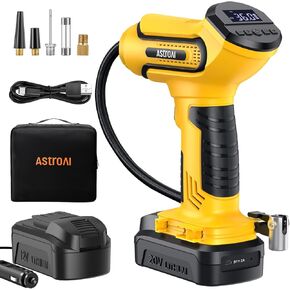 AstroAI Tire Inflator Air Compressor Cordless with 20V Rechargeable Li-ion Battery 150 PSI Portable Handheld Air Pump with 12 V Car Power Adapter for Cars Motorcycles LS40791（C1） Blue