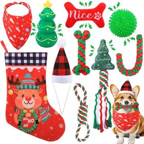 Mity rain Christmas Dog Toys, Dog Stockings Christmas with Toys, Dog Toys Christmas Pack for Large/Medium/Small Dogs, Dog of Squeaky Toys Rope Toy Dog Costume for Teething Bulk