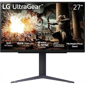 LG 27GS75Q-B 27-inch Ultragear QHD (2560x1440) Gaming Monitor, 180Hz (O/C 200Hz), 1ms, IPS, NVIDIA G-SYNC Compatible, AMD FreeSync, HDR10, Tilt/Height/Pivot Stand, HDMI, DisplayPort, Black