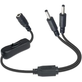 Duttek DC 12V Splitter Power Cable, DC3.5mm x 1.35mm 1 Female to 2 Male Extension Cord Switch Splitter Power Cable with 304 Switch for CCTV Surveillance Cameras, LED Strip Lights etc. 1FT/40cm