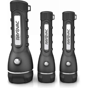 Rayovac LED Flashlight 3 Pack, Rubber Grip Flash Light Set with Batteries Included - Perfect for Power Outages, Emergency Situations, Camping, Hiking, Dog Walking (3 Pack)
