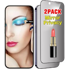 2 Pack Mirror Screen Protector for iPhone 14 and iPhone 13/13 Pro Tempered Glass Mirrored Effect Anti-Spy Full Coverage Easy Installation Frame 9H Hardness Anti-Scratch 6.1 inch (Silver)