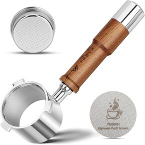 51MM Bottomless Portafilter 2 Ears-Fits Delonghi ECP3420/EC155/BCO430/EC260 with Puck Screen & 100% Stainless Steel Filter Basket,Walnut Handle