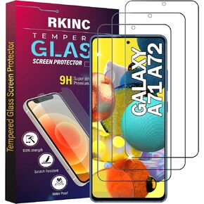 RKINC Screen Protector [3-Pack] for Samsung Galaxy A71 (4G/5G) / A72 (4G/5G) / A73 (5G), Tempered Glass Film Screen Protector, 0.33mm [LifetimeWarranty][Bubble-Free][Anti-Scratch][Anti-Shatter]