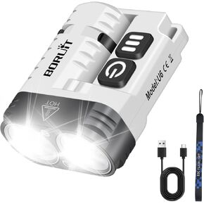 BORUIT U6 LED Small Powerful Flat EDC Flashlight with Clip,Super Bright 1600 Lumen USB A/C-C Rechargeable Mini Pocket Keychain Flash Light with White Warm Red Light,10 Modes,IP68 Waterproof,Magnetic