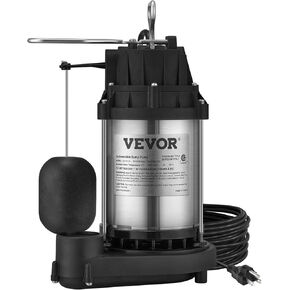 VEVOR 3/4 HP Submersible Sewage Pump, 5880 GPH Larger-Flow, Cast Iron Submersible Sump Pump, Wear-proof Cast Iron Construction, with Tethered Float Switch, 10 FT Power Cord
