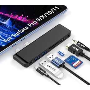 Surface Pro 11 Docking Station: Surface Pro 11 Copilot+PC/Pro 10/Pro 9 USB Hub Adapter with Thunderbolt 4 (Display+Data+100W PD), 4K HDMI, USB 3.0, SD/TF Reader, 3.5mm Audio Surface Pro 11 Accessories