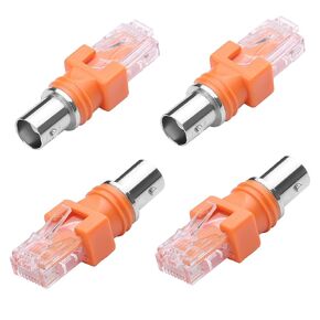 CERRXIAN BNC to RJ45 Converter Adapter 4 Pack BNC Female to RJ45 Male Coaxial Coax Barrel Coupler Adapter Connector for Line Tester (Orange)