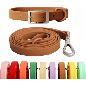 Dog Collar Leash Set Adjustable Strong Dirt Resistant Deodorization Waterproof Dog Collar Easy to Clean Soft Pet Collars Leashes for Large Medium Small Dogs (Brown, L)