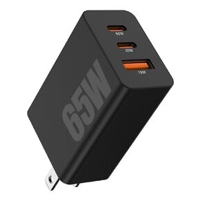 65W USB C Wall Charger, 65W GaN Three-Port Adapter, Super PD3.0 Fast Charge Adapter, for Smart Phone/Laptop/Tablet/Monitor/iPad/MacBook/iPhone 15 14 13 12 11 etc