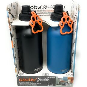 asobu Dog Buddy Bottle a Stainless Steel Insulated Water Bottle for a Human with Removable Dog Water Bowl and Dog Food and Treat Storage Bowl 34 Ounce 2 Pack (Blue/Black, 34 oz)