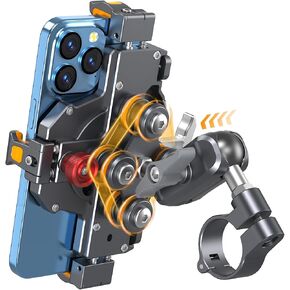 Aluminum Motorcycle Phone Mount with Vibration Dampener & High-Speed Secure Lock, One-Push Anti-Theft Phone Cradle Handlebar Cellphone Holder for Motorcycle ATV Scooter Fit for 5.8"-7.2" Phones