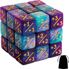 24 PCS Token Dice Counters Magic The Gathering Starry Sky Dice Marble Cube D6 Dice for Loyalty CCG MTG Creature Stats Card Gaming Accessories (Turquoise&Lilac, Navy&Fuchsia)