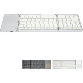 GOWENIC 63 Keys Foldable Bluetooth Keyboard with Touchpad, for Windows for iOS for Android, B033 Metal Slim Mini Folding Keyboard,Portable Mini BT Rechargable Keyboard(Silver)