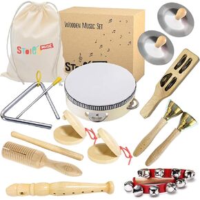 Stoie’s International Wooden Music Set, Percussion Kids Musical Instruments, Montessori Unique Play Toddler Musical Instruments for Kids Ages 3, 5, 9, 12- Baby Musical Toys, Baby Musical Instruments