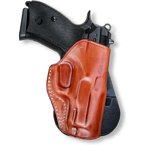 Premium Leather OWB Paddle Holster with Open Top Fits CZ 75/75B/85/P01/P06/P07/SP01, Right Hand Draw, Brown Color