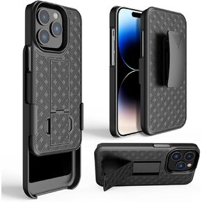 Compatible with iPhone 14 PRO Holster Case, Combo Shell Slim Rugged iPhone 14 Pro Case with Kickstand, Swivel Belt Clip Holster Shockproof Protective Cover for iPhone 14 PRO 6.1'' 2022, Black
