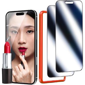 2 Pack Privacy Screen Protector for iPhone 16 Plus Mirrored Tempered Glass Film for iPhone 16Plus 6.7inch Anti Spy Mirror Effect with Easy Installation Alignment Frame (Silver)