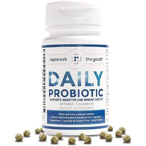 Replenish the Good Daily Adults’ Probiotic | Vegan Supplement w/ 6 Billion CFU | Supports Digestive Health | Delivers 15x More Good Bacteria | Relieves Gas, Bloated Stomach & Acid Reflux | 60 Pearls