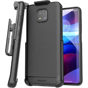 Encased Moto G Power 2021 Belt Clip Case (Thin Armor Series) Slim Grip Cover with Phone Holster, Black (Motorola G Power 2021 ONLY)