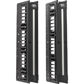 Tripp Lite Vertical Cable Manager, High-Capacity Deep Double Finger Duct, Front-Facing Cover, Two 3.5 feet Tall Sections, 12 inch Wide x 11.4 inch Depth, Black, 5-Year Warranty (SRCABLEVRT12HD)