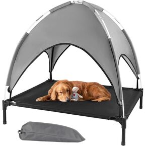 Elevated Outdoor Dog Bed with Canopy, Raised Dog Cot with Shade, Waterproof Dog Tent for Medium Large Dogs Portable Cooling Pet Bed with Breathable Mesh for Camping Beach, XL