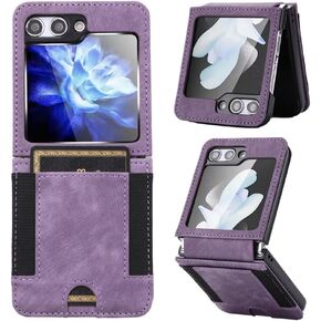 JGY Samsung Galaxy Z Flip 6 Case Leather Wallet, Z Flip 6 Wallet case with Hinge Protection Card Slots PU Leather Card Holder Rugged Non-Slip Full Body Drop Protector Back case for Man Woman (Black)
