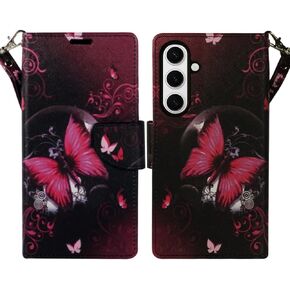 Zase Design for Samsung Galaxy S24 FE (Fan Edition) Wallet Phone Case Protective Flip Cover Cute Premium PU Leather Purse w/Kickstand ID Card Slot Wrist Strap Magnetic Lock (Pink Cherry Blossom)