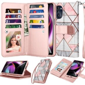 Njjex Wallet Case for Motorola Moto G 5G 2022, for Moto G 5G 2022 Case, [9 Card Slots] PU Leather ID Credit Card Holder Folio Flip [Detachable] Kickstand Magnetic Phone Cover & Lanyard [Rose Gold] in Kuwait