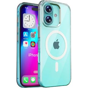 Designed for iPhone 16 Case, Compatible with MagSafe, Clear Slim Phone Case with Aluminum Alloy Camera Frame, Anti-Yellowing, Metal Buttons, All-Round Protection with Airbag Corners, Clear