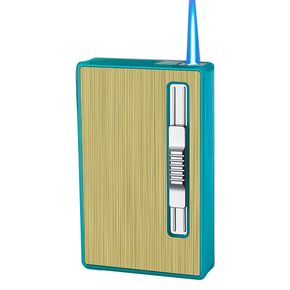 Cigarette Case with Lighter Full Pack 20 Slim Cigarettes Case Box Automatic Ejection Holder with Torch Lighters 2 in 1 Refillable Windproof Lighter (Sliver)