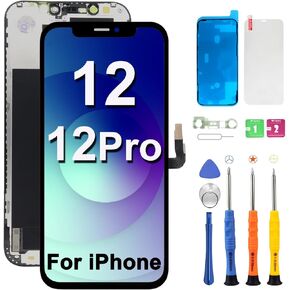 for iPhone 12/12 Pro Screen Replacement Kit Inch LCD Display Full HD Digitizer Support 3D Touch Face ID with Full Repair Tools Waterproof Frame Sticker Screen Protector for A2172 A2403 A2341 A2407