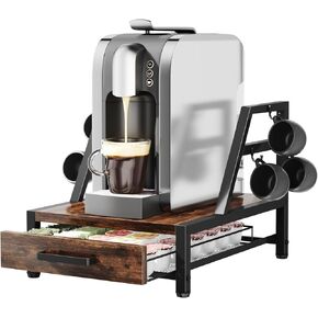 K Cup Holder Drawer - Coffee Pod Organizer for Counter, Sturdy k cups Storage Drawer with Mug Rack, Coffee Maker Stand, 35 Capacity Pods, Home Kitchen Counter Organizer, Rustic Brown