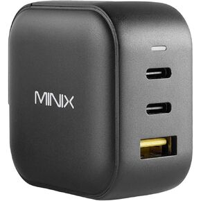 MINIX 66W Turbo 3-Port GaN Wall Charger 2 x USB-C Fast Charging Adapter, 1 x USB-A Quick Charge 3.0 for Smart Phone, Pad, Laptop and MacBook Pro Air, iPad Pro.