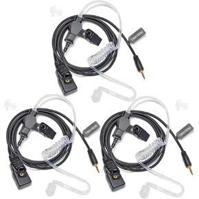 TWAYRDIO Two Way Radio Earpiece Headset for Cobra Walkie Talkie ACXT145 ACXT1035R ACXT545 ACXT390 ACXT345 CXT195, 1 Pin Covert Acoustic Tube Earpiece Ear Piece with Mic, Pack of 3