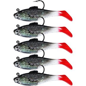 BLUEWING Swim Shad/Minnow Fishing Lures Soft Paddle Tail Weighted Swimbaits with High-Carbon Steel Hook and Built-in Lead Weights Bass