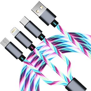 3in1 Multi Charging Cable, 3.6ft LED Colorful Light UP USB to Type-C/Micro USB/Lightning Multi Charger Cable USB Fast Charing Cord for iPhone, Samsung Galaxy, LG, HTC Tablets Most Cell Phones