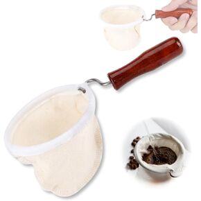 Cloth Coffee Filter More Sense of Ritual Handmade Coffee Filter Preferred Washable Reusable Flannel Cloth Coffee Sock with Wooden Handle Strainer with Wood Handle for Coffee Lover Home Office Use