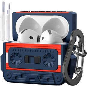 Compatible with AirPods 4 Case Cover (2024) with Cleaner Kit, Soft Silicone Shock-Proof Protective Case with Keychain, Cassette Tape Design for AirPods 4th Generation Case Cover for Men Women