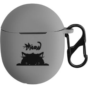 kwmobile Silicone Case Compatible with Google Pixel Buds Pro Case Cover - Meow Cat Grey/Black