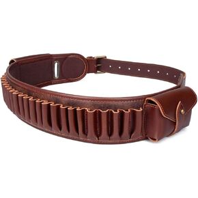 TOURBON PU Leather 410 Shell Holder with 2 Ammo Carrier Pouch, Hunting Shooting Rifle Bandolier Cartridge Belt for 308, 30-30, 30-06, 270, 300