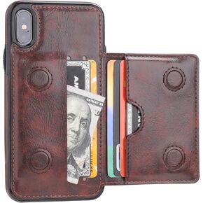 KIHUWEY iPhone Xs Wallet Case iPhone X Wallet Case Credit Card Holder, Premium Leather Kickstand Durable Shockproof Protective Cover iPhone X/Xs 5.8 Inch(Black)