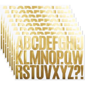8 Sheets 2 Inch Capital Letter Stickers, 240 Pieces Gold Alphabet Punctuations Stickers for Scrapbooking, Sign, Water Bottle, Self-Adhesive Vinyl Letter Sticker Decals for Arts&Crafts