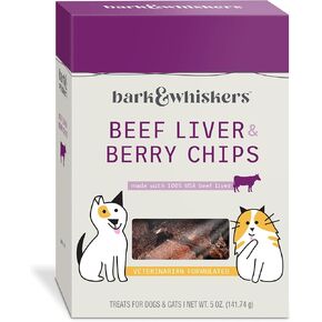 Dr. Mercola Bark & Whiskers Beef Liver & Berry Chips for Dogs & Cats, 5 Oz. (141.74 g), Made with 100% USA Beef Liver, Digestive Support, Veterinarian Formulated, Non-GMO